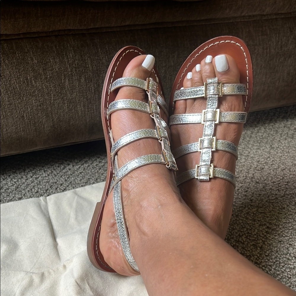 Tory Burch Silver Reggie Flat Strappy Sandals